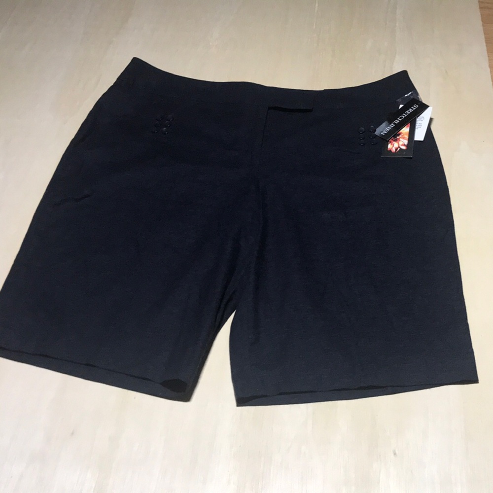 Dalia Collection Dark Navy Linen Blend Bermuda Shorts Size 18